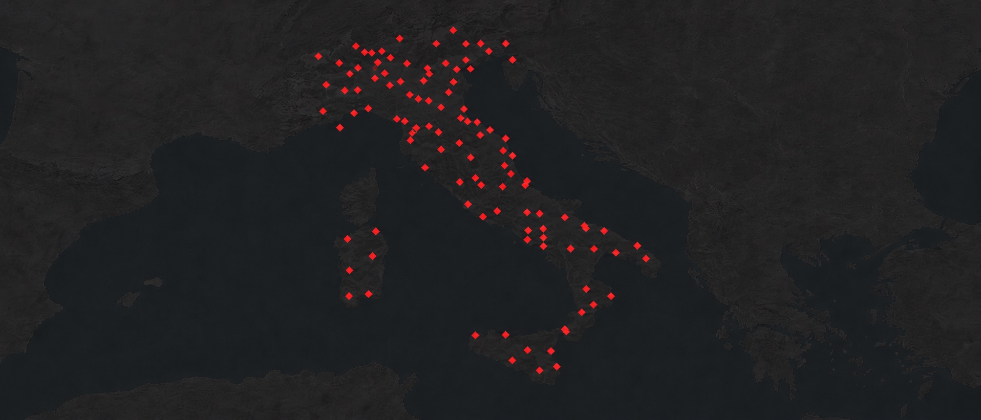 Mappa stilizzata dell’Italia con indicatori rossi delle piazze